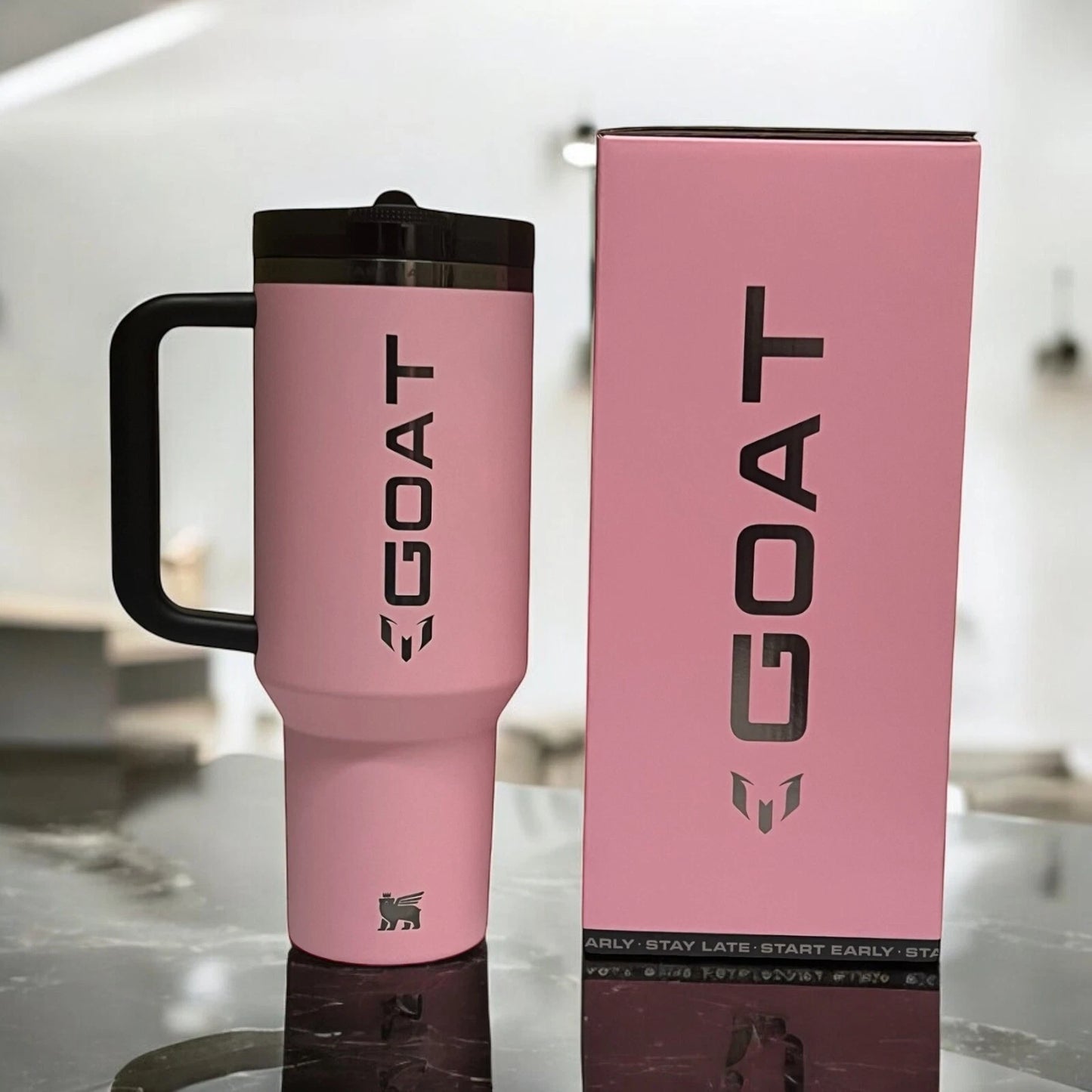 The Messi x Stanley Quencher ProTour Flip Straw Tumbler 40 OZ GOAT Pink NIB