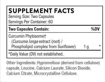 Thorne Curcumin Phytosome 1000 mg Per 2 Capsule Serving 120 Capsules Supplement